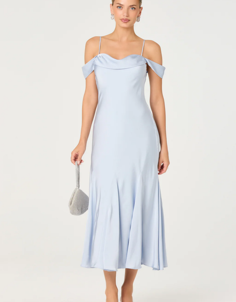ASTR Araxie Satin Midi Dress in Light Blue