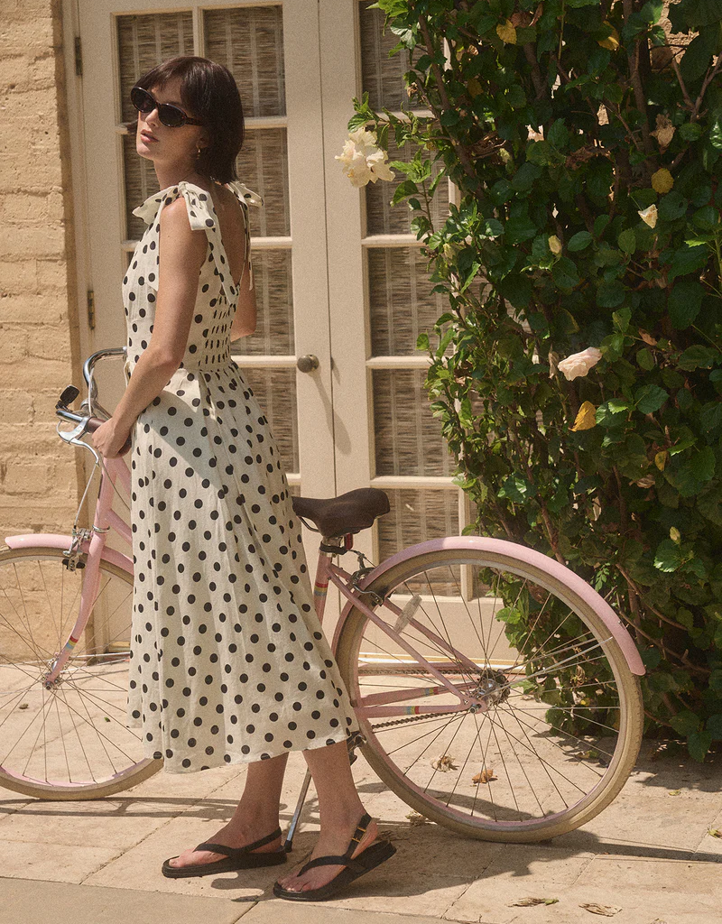 Lucy Paris Ryleigh Polkadot Midi Dress With Shoulder Ties