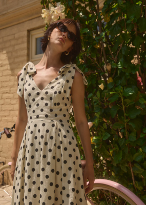 Lucy Paris Ryleigh Polkadot Midi Dress With Shoulder Ties