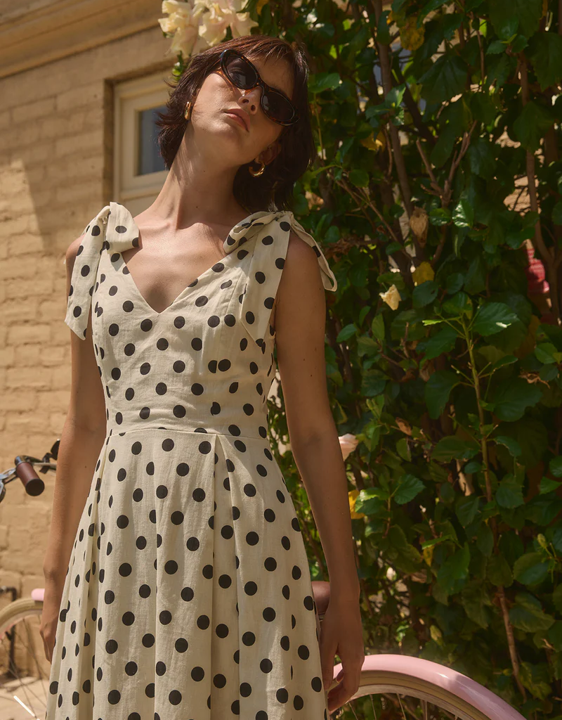 Lucy Paris Ryleigh Polkadot Midi Dress With Shoulder Ties