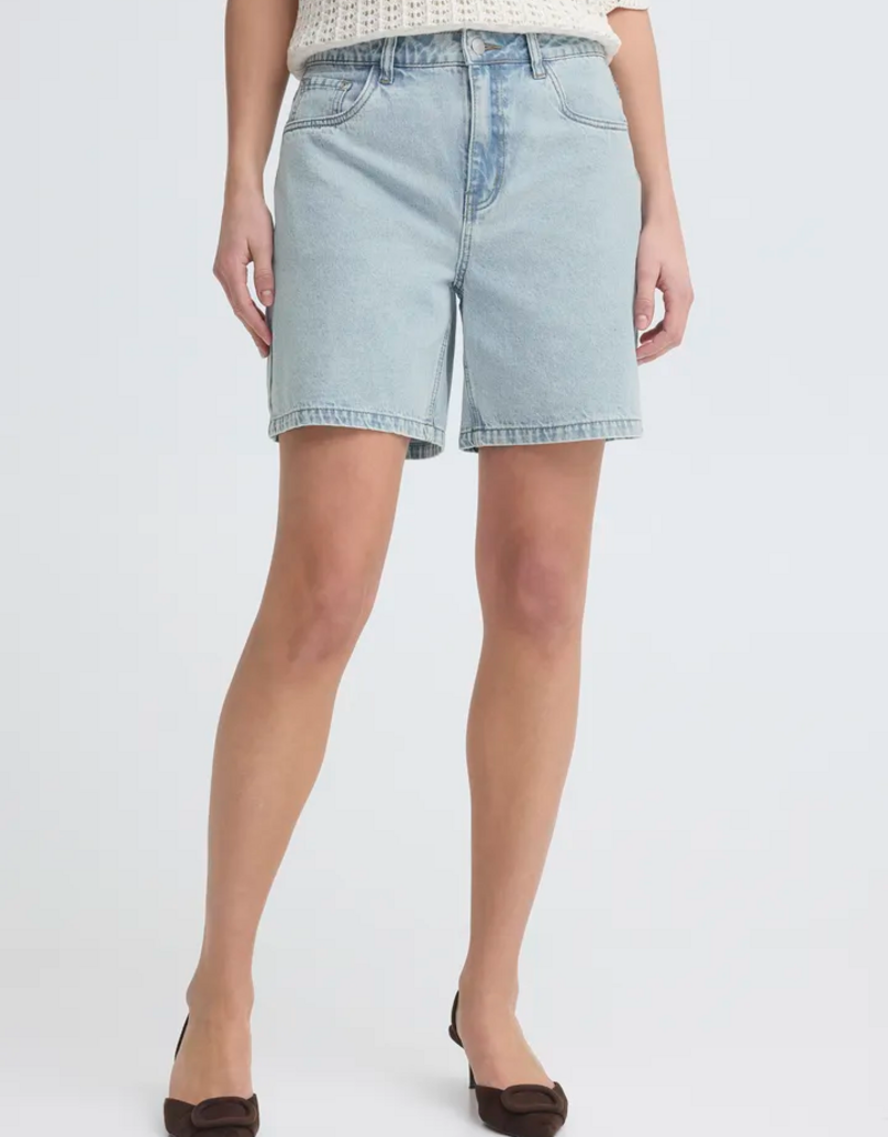 B.Young Kielo Embroidered Denim Shorts in Light Blue Denim