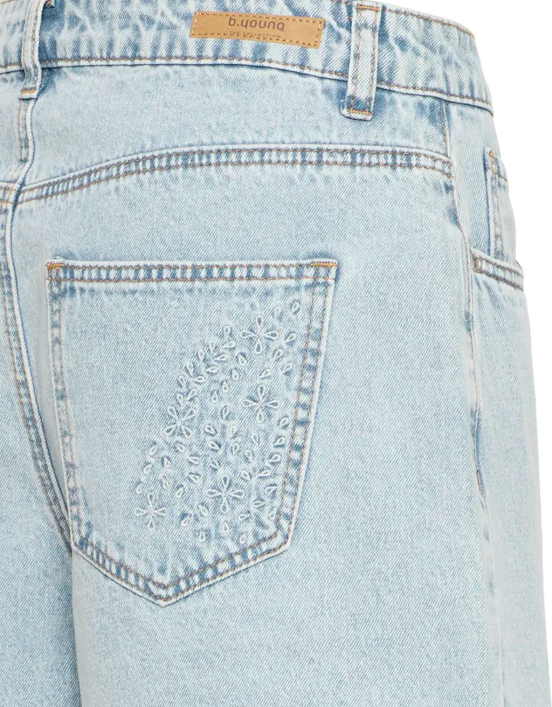 B.Young Kielo Embroidered Denim Shorts in Light Blue Denim