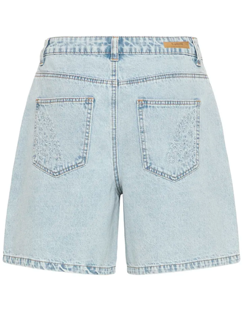 B.Young Kielo Embroidered Denim Shorts in Light Blue Denim