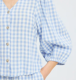 B.Young Falakka Linen Blend Puff Sleeve Gingham Shirt