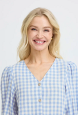 B.Young Falakka Linen Blend Puff Sleeve Shirt in Della Robbia Blue Check