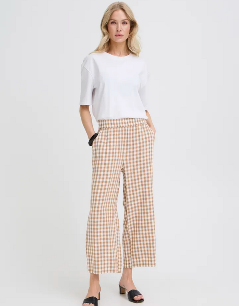 B.Young Falakka Linen Blend Crop Pants in Woodsmoke Gingham
