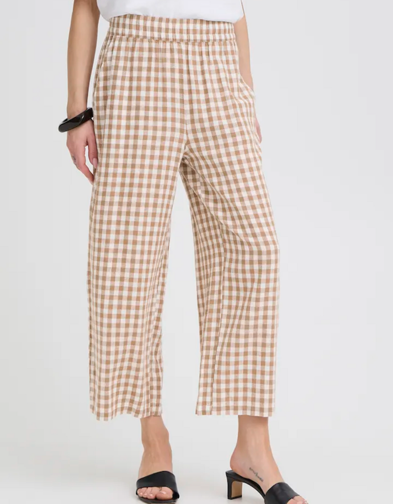 B.Young Falakka Linen Blend Crop Pants in Woodsmoke Gingham