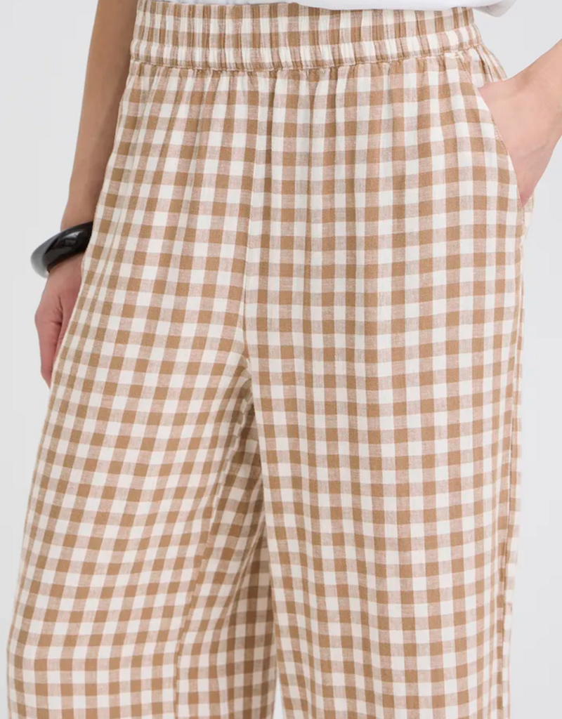 B.Young Falakka Linen Blend Crop Pants in Woodsmoke Gingham