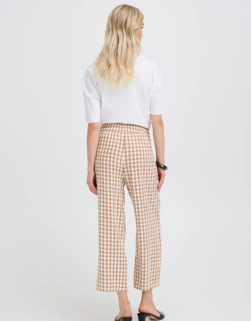 B.Young Falakka Linen Blend Crop Pants in Woodsmoke Gingham
