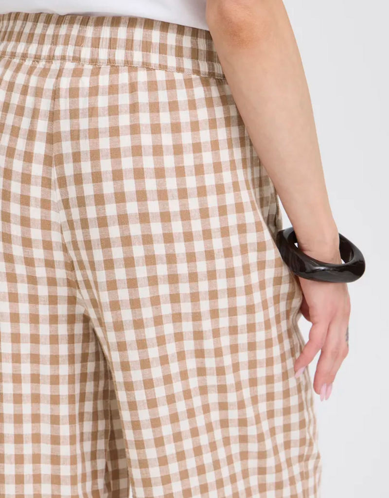 B.Young Falakka Linen Blend Crop Pants in Woodsmoke Gingham
