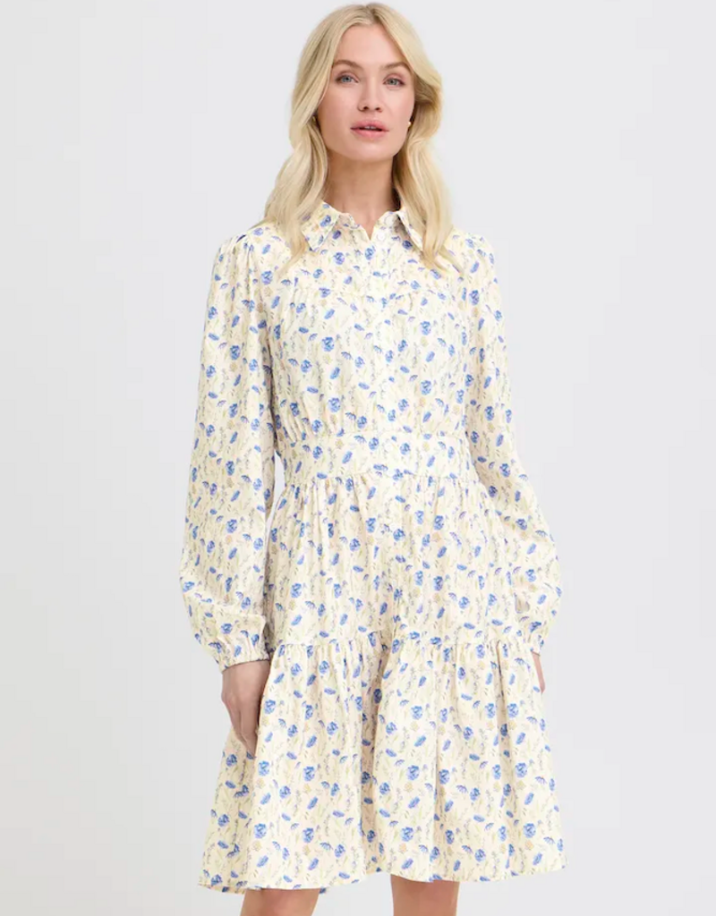 B.Young Iuania 100% Cotton Shirt Dress in Blue Wildflower Print