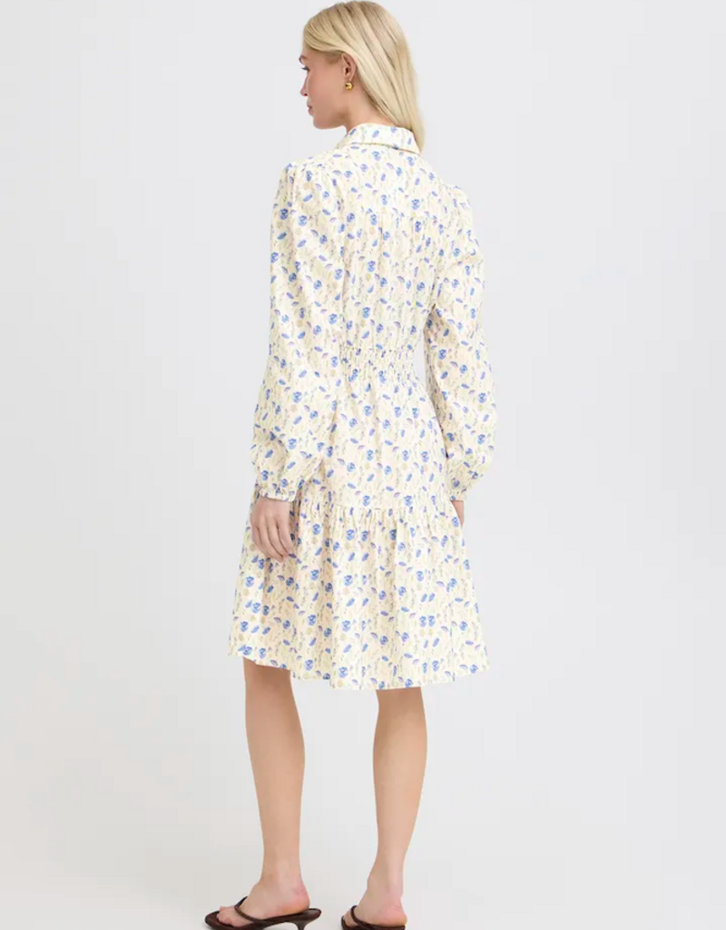 B.Young Iuania 100% Cotton Shirt Dress in Blue Wildflower Print