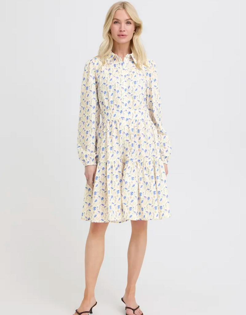 B.Young Iuania 100% Cotton Shirt Dress in Blue Wildflower Print