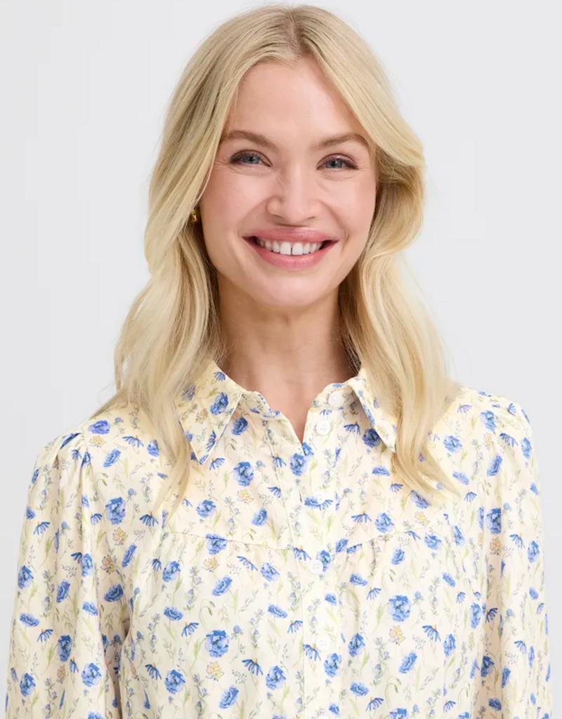 B.Young Iuania 100% Cotton Shirt Dress in Blue Wildflower Print