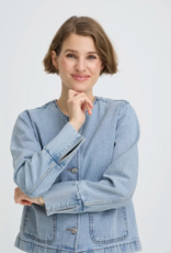 B.Young Kacila 100% Cotton Denim Jacket With Patch Pockets in Light Blue