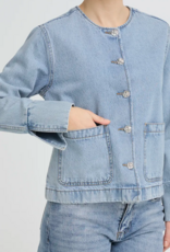 B.Young Kacila 100% Cotton Denim Jacket With Patch Pockets in Light Blue