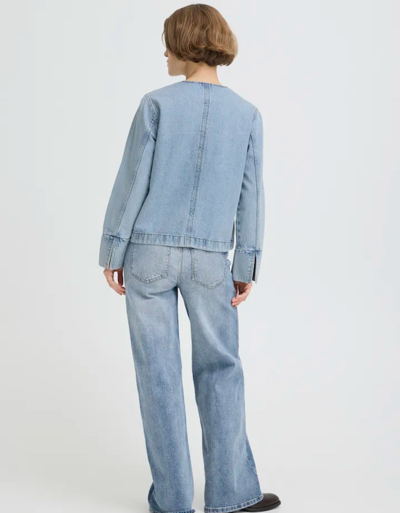 B.Young Kacila 100% Cotton Denim Jacket With Patch Pockets in Light Blue