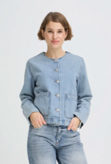 B.Young Kacila 100% Cotton Denim Jacket With Patch Pockets in Light Blue