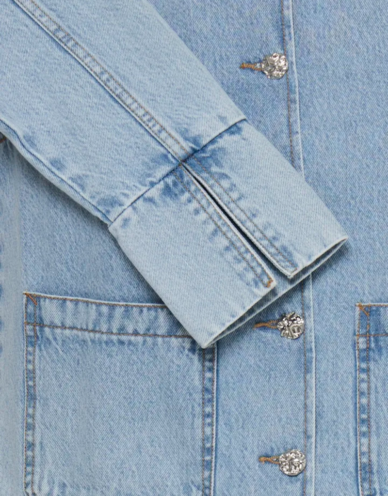 B.Young Kacila 100% Cotton Denim Jacket With Patch Pockets in Light Blue