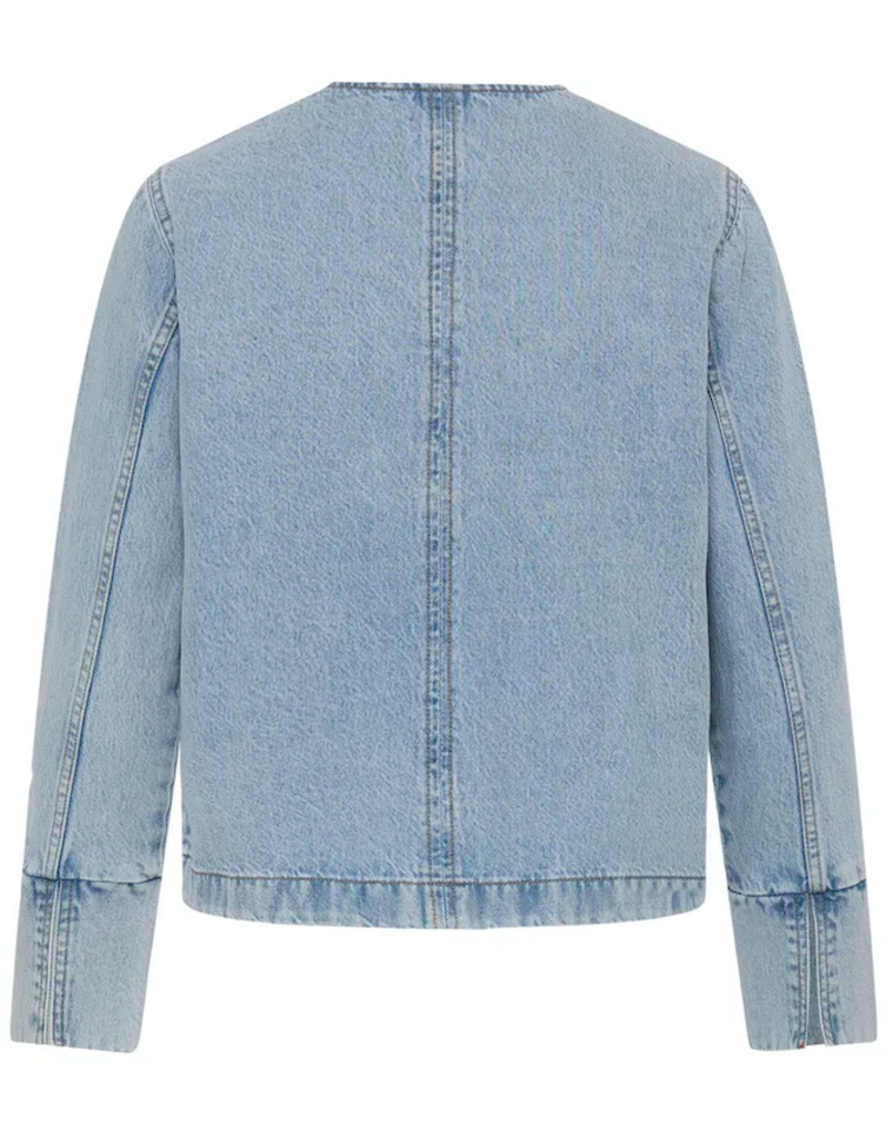 B.Young Kacila 100% Cotton Denim Jacket With Patch Pockets in Light Blue