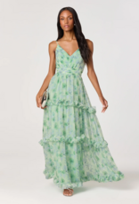 ASTR Ayanna Floral Pleated Tiered Maxi Dress in Green Floral