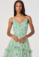 ASTR Ayanna Floral Pleated Tiered Maxi Dress in Green Floral