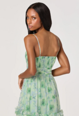 ASTR Ayanna Floral Pleated Tiered Maxi Dress in Green Floral