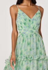 ASTR Ayanna Floral Pleated Tiered Maxi Dress in Green Floral