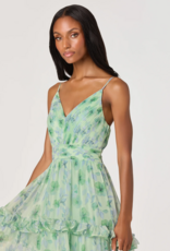 ASTR Ayanna Floral Pleated Tiered Maxi Dress in Green Floral