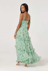 ASTR Ayanna Floral Pleated Tiered Maxi Dress in Green Floral