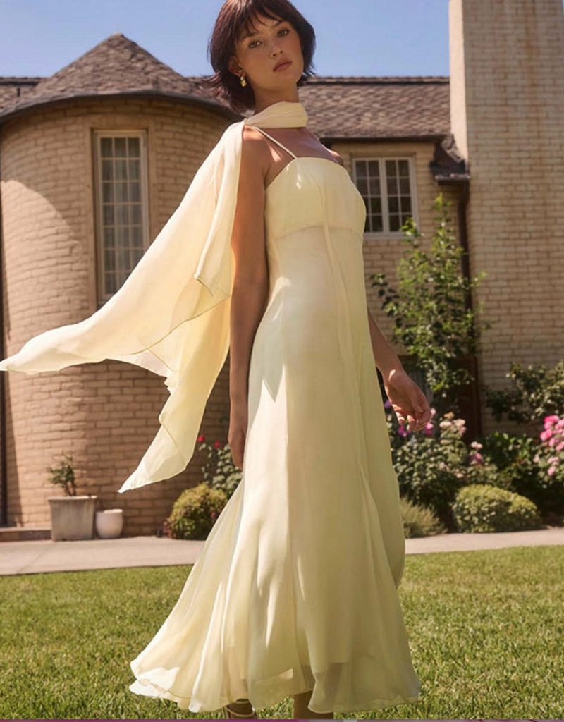 Lucy Paris Sable Scarf Dress in Light Butter Yellow