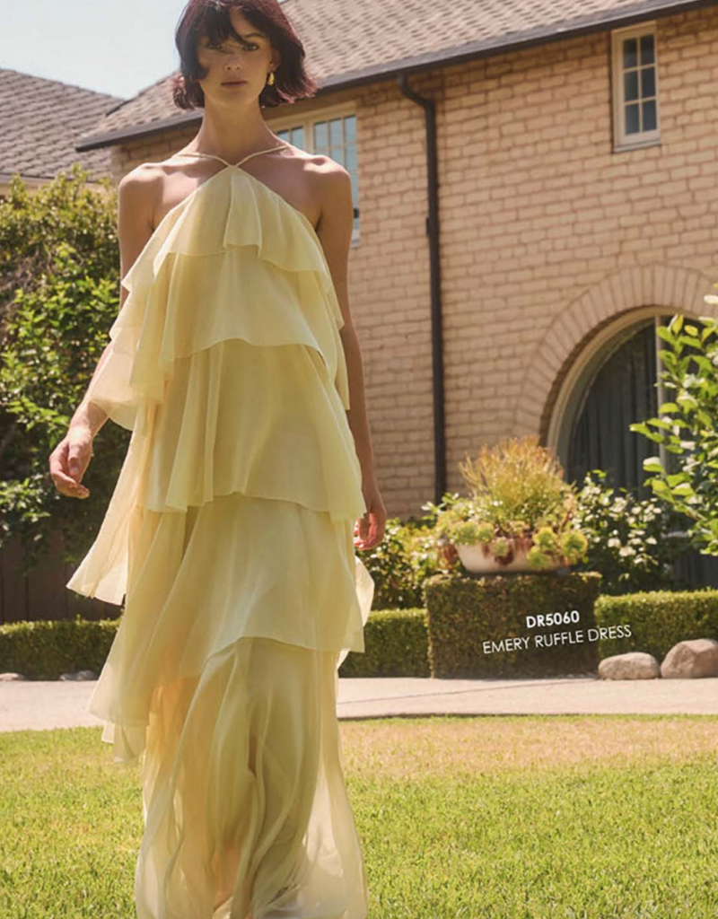 Lucy Paris Emery Ruffle Dress in Light Butter Yellow