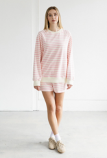 Brunette the Label Striped Crew in Pink w/ Cream Stripe