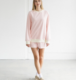 Brunette the Label Striped Crew in Pink with Cream Stripe