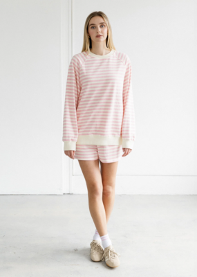 Brunette the Label Striped Crew in Pink with Cream Stripe