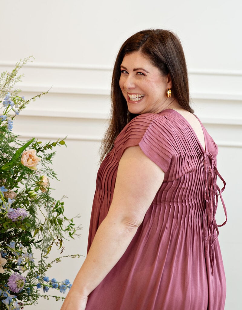 Louizon Persiste Maxi Dress with Pleated Bodice in Fig