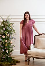 Louizon Persiste Maxi Dress with Pleated Bodice in Fig