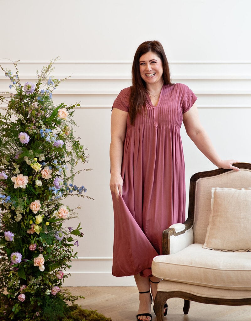 Louizon Persiste Maxi Dress with Pleated Bodice in Fig