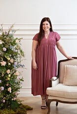 Louizon Persiste Maxi Dress with Pleated Bodice in Fig