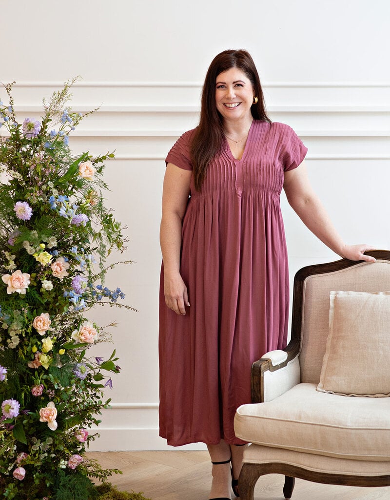 Louizon Persiste Maxi Dress with Pleated Bodice in Fig