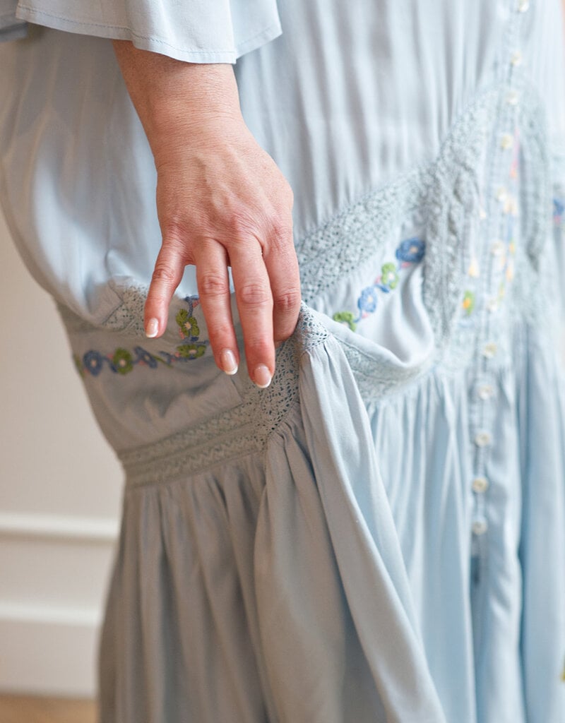 Louizon Mellou Embroidered Maxi Dress in Ciel Blue