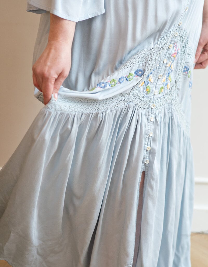 Louizon Mellou Embroidered Maxi Dress in Ciel Blue