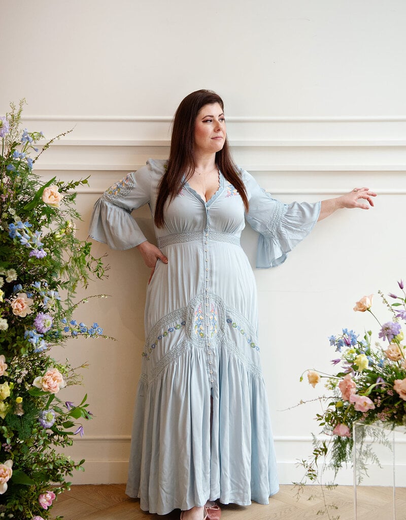 Louizon Mellou Embroidered Maxi Dress in Ciel Blue