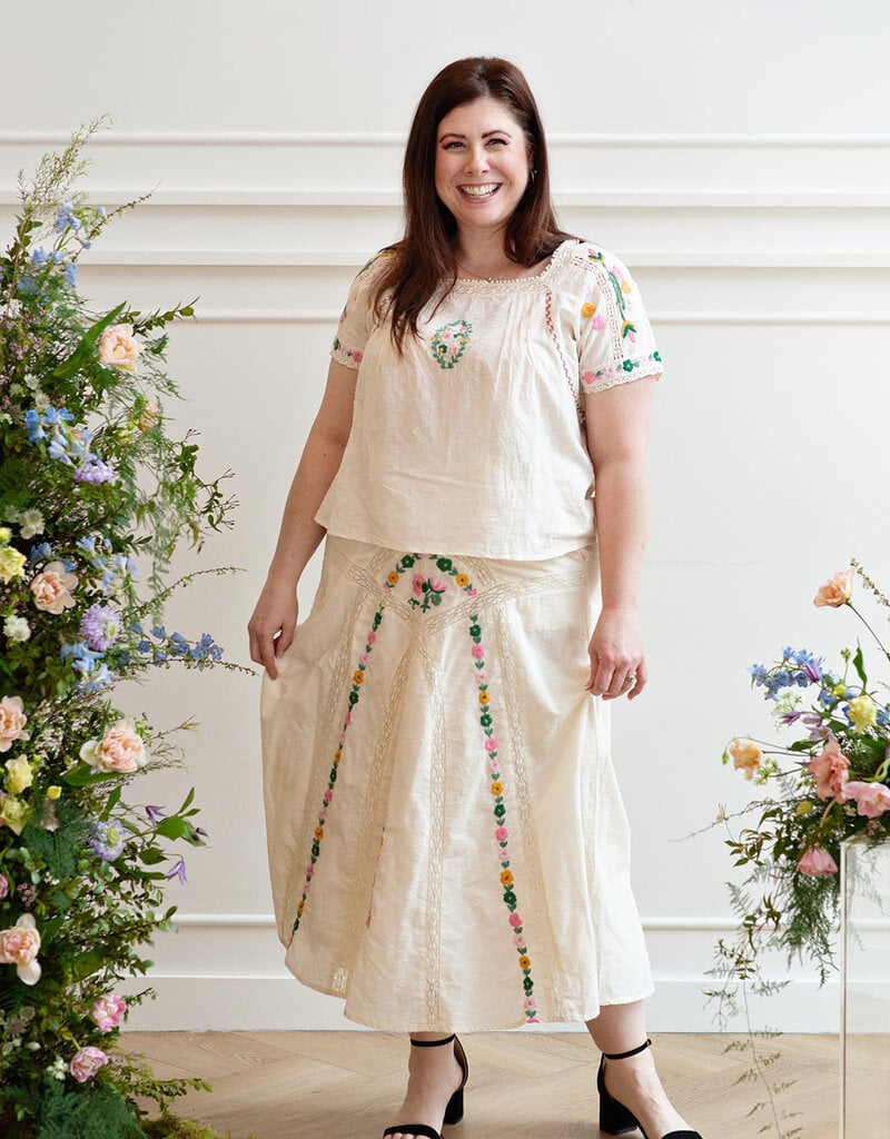 Louizon Wawa Embroidered Maxi Skirt in Ecru