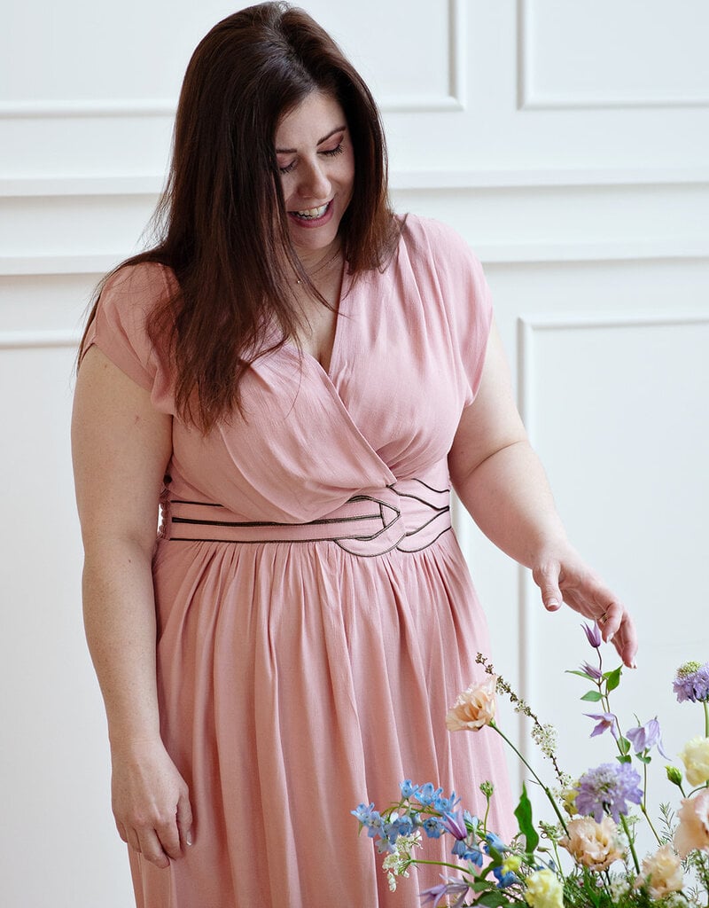 Louizon Canon Maxi Dress with Belt Detail in Blush Pink