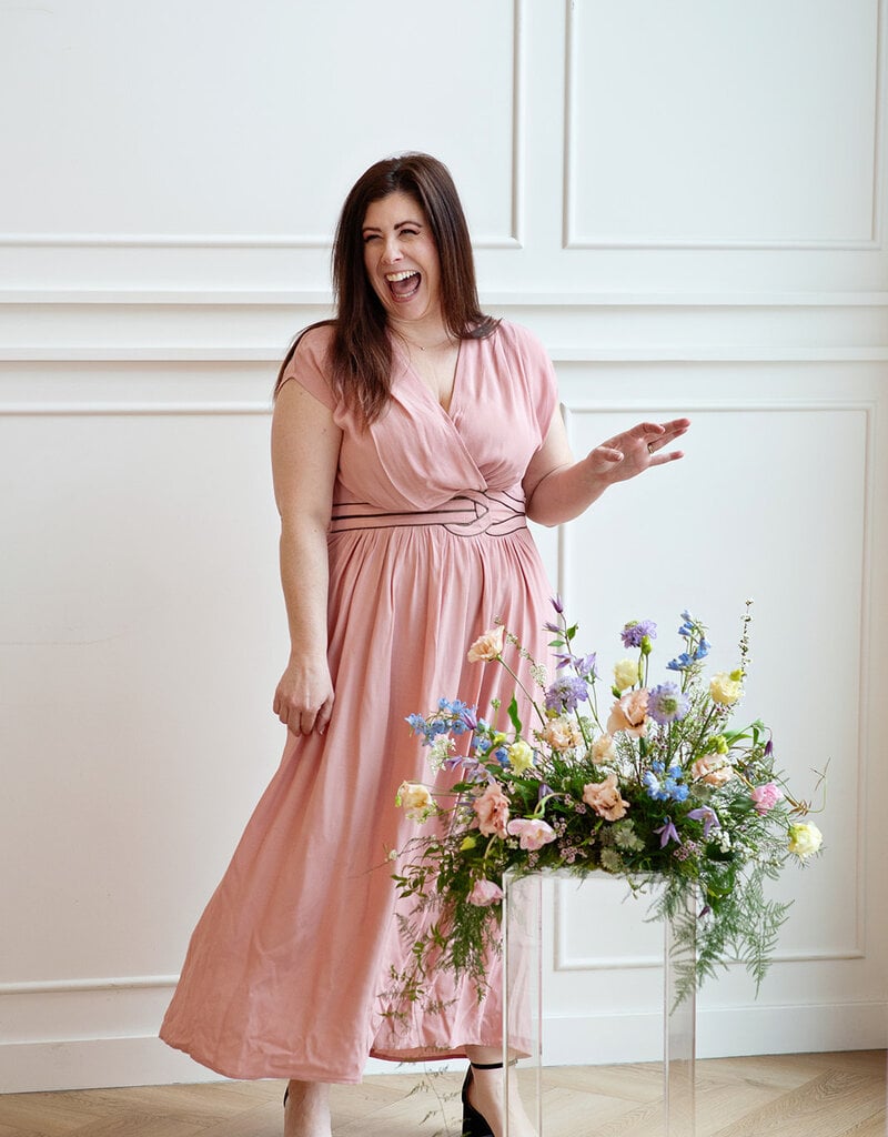 Louizon Canon Maxi Dress with Belt Detail in Blush Pink