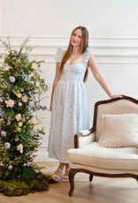 ASTR Wedelia Ruffle Strap Eyelet Corset Midi Dress in Blue Floral