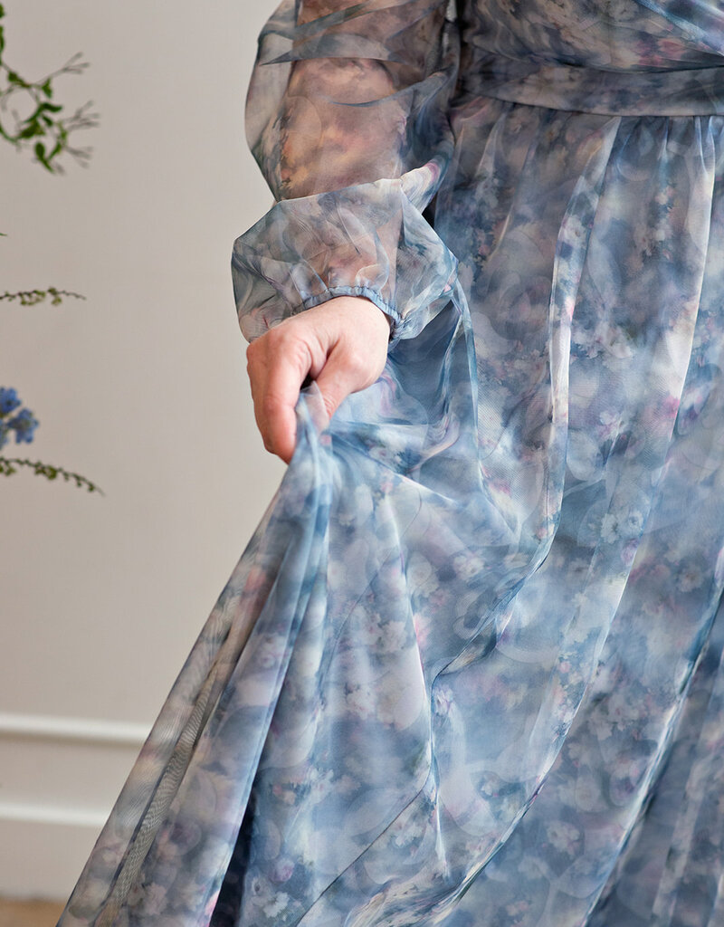 Soieblu Monet Dress in Dusty Blue Watercolour Floral
