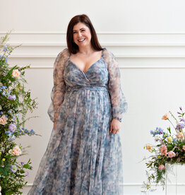 Soieblu Monet Dress in Dusty Blue Watercolour Floral
