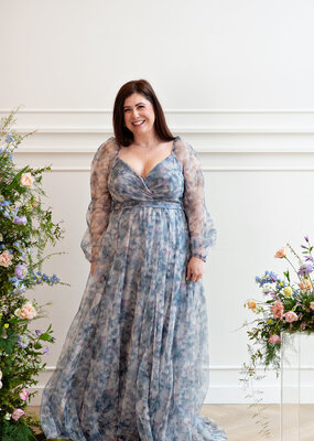 Soieblu Monet Dress in Dusty Blue Watercolour Floral